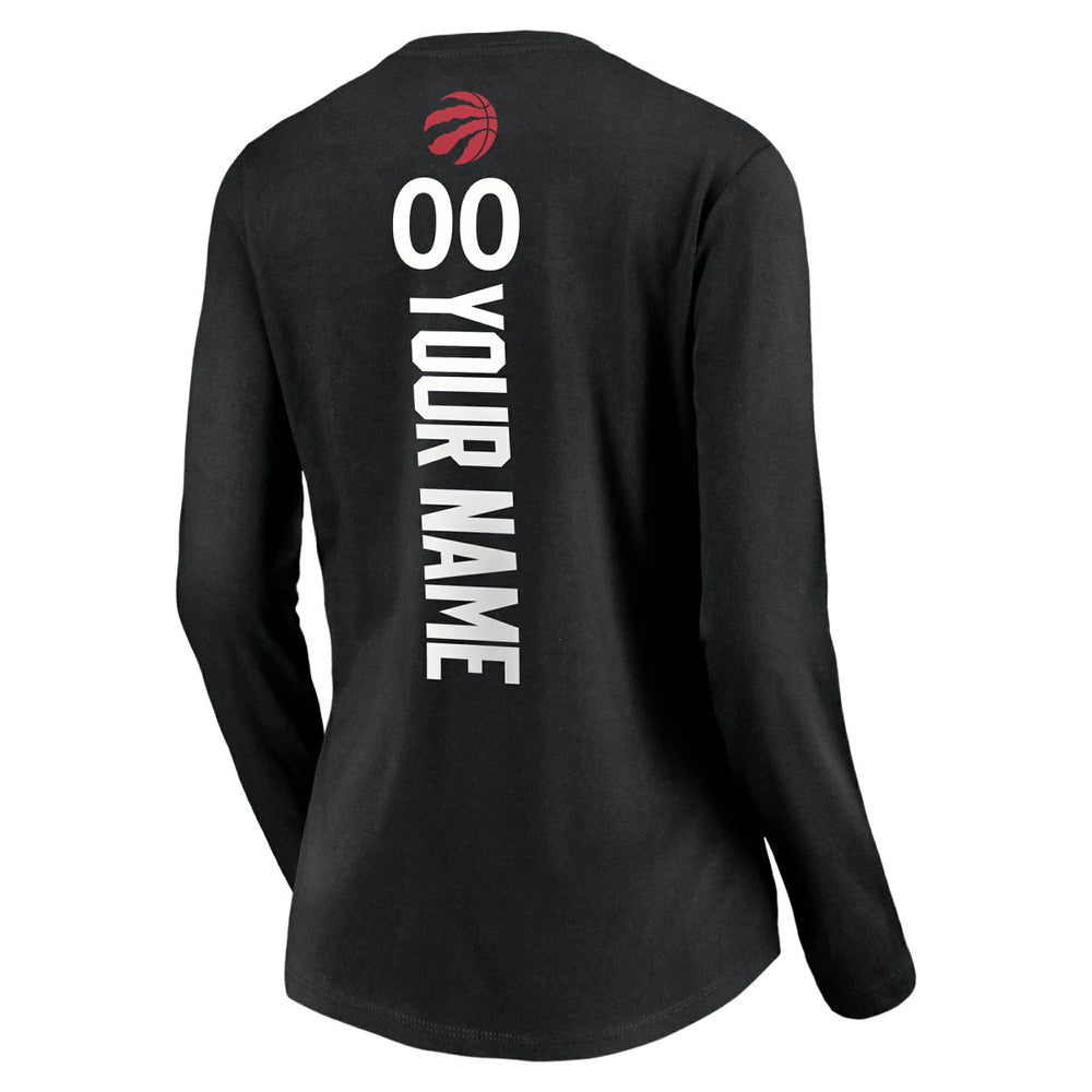 NBA - Toronto Raptors Women's Playmaker Personalized Name & Number Long Sleeve V-Neck T-Shirt - Black