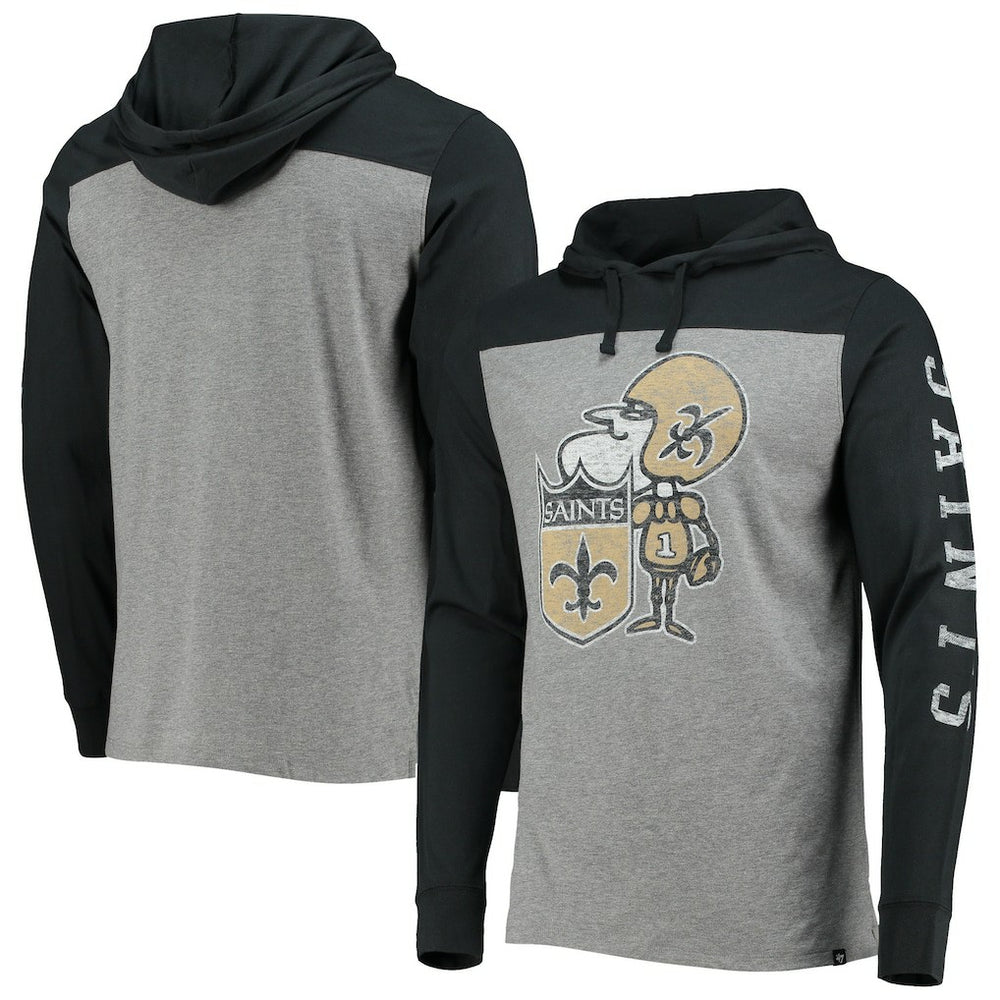 New Orleans Saints '47 Franklin Wooster Throwback Long Sleeve Hoodie T-Shirt Heathered Gray - 47 brand