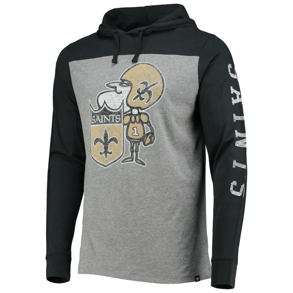 New Orleans Saints '47 Franklin Wooster Throwback Long Sleeve Hoodie T-Shirt Heathered Gray - 47 brand