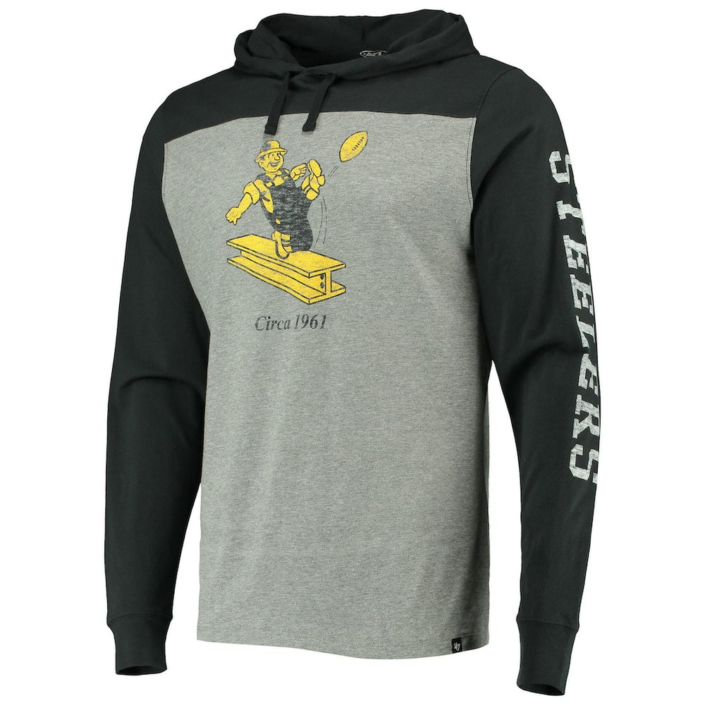 Pittsburgh Steelers '47 Franklin Wooster Throwback Long Sleeve Hoodie T-Shirt Heathered Gray - 47 brand