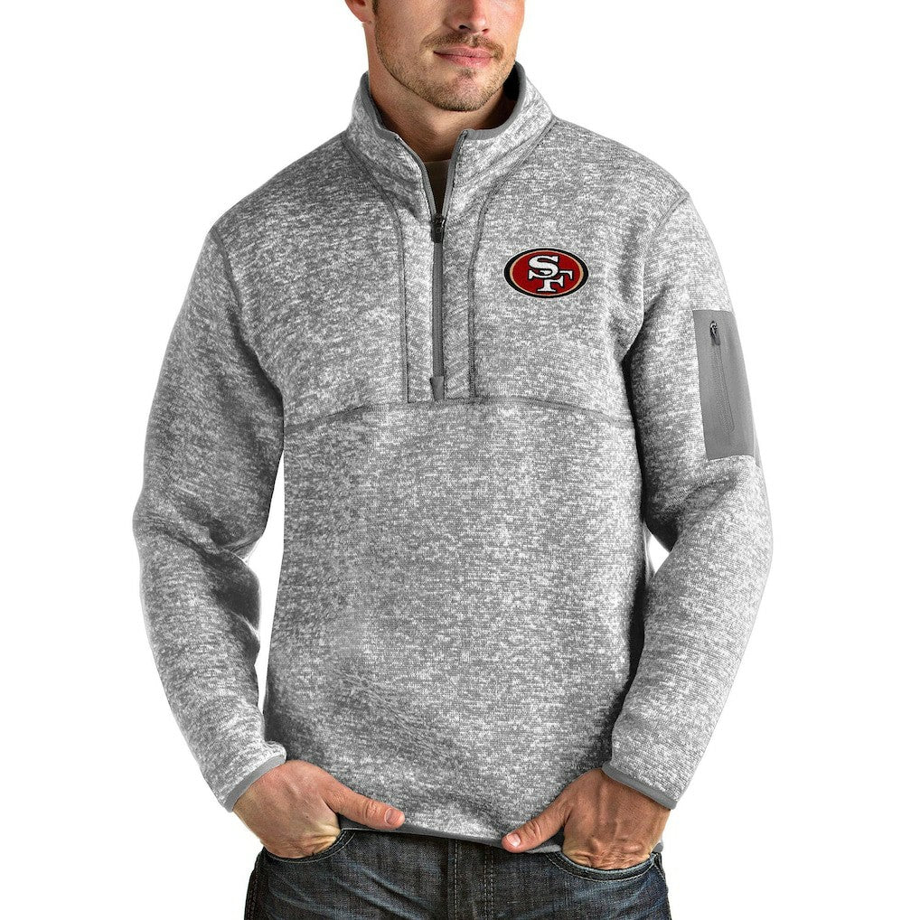 San Francisco 49ers Antigua Team Logo Fortune Quarter-Zip Pullover Jacket Heather Gray - NFL