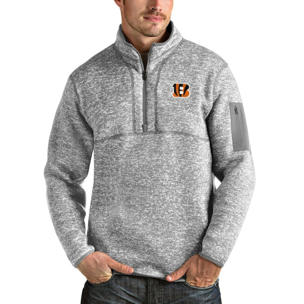 Cincinnati Bengals Antigua Team Logo Fortune Quarter-Zip Pullover Jacket Heather Gray - NFL