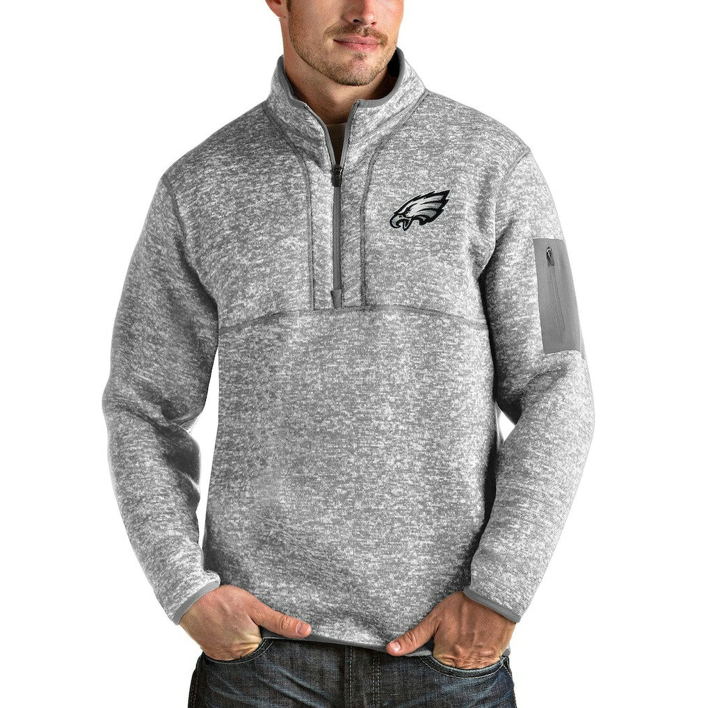 Philadelphia Eagles Antigua Team Logo Fortune Quarter-Zip Pullover Jacket Heather Gray - NFL