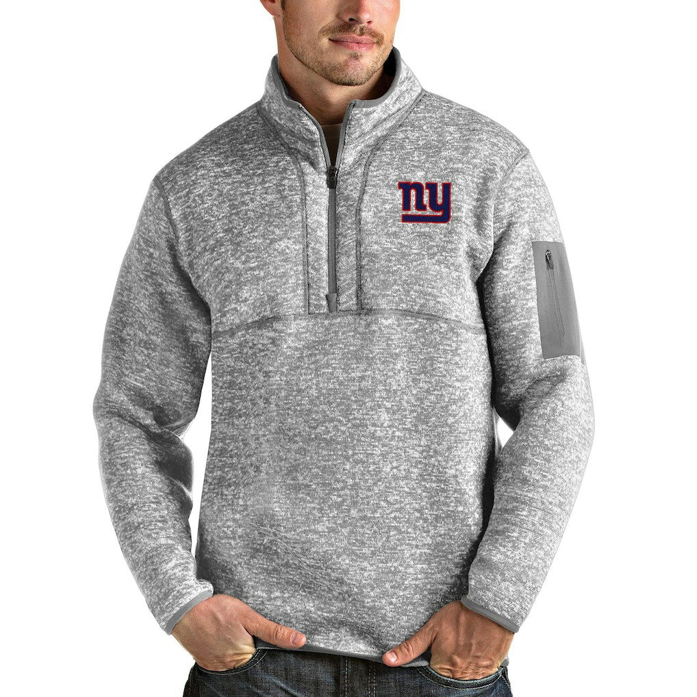 New York Giants Antigua Team Logo Fortune Quarter-Zip Pullover Jacket Heather Gray - NFL