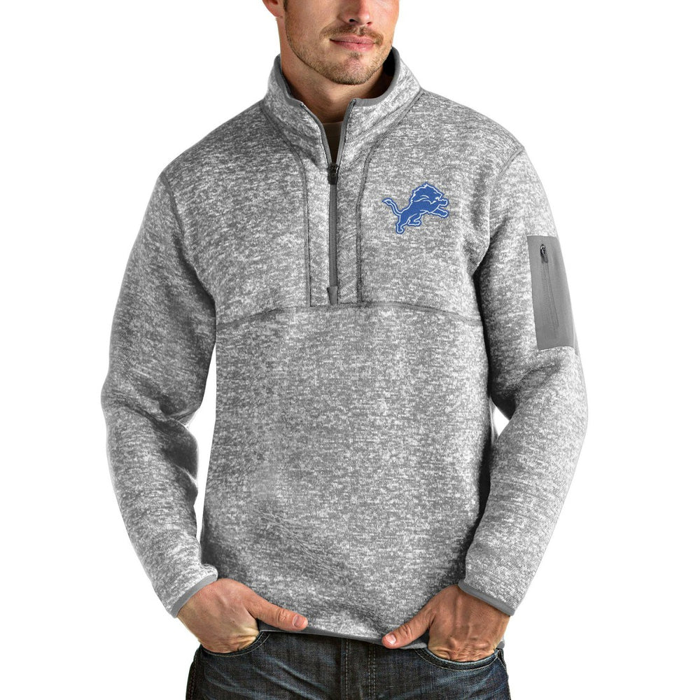 Detroit Lions Antigua Team Logo Fortune Quarter-Zip Pullover Jacket Heather Gray - NFL