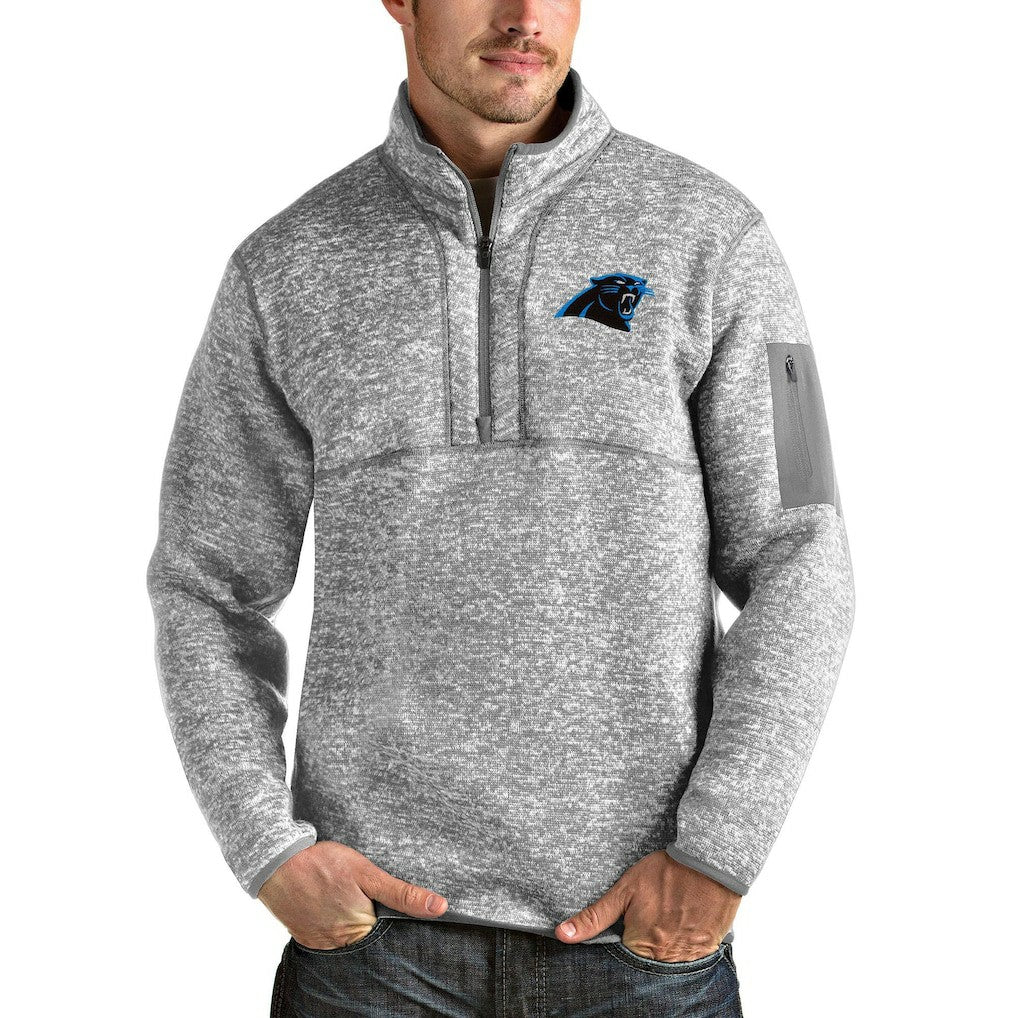 Carolina Panthers Antigua Team Logo Fortune Quarter-Zip Pullover Jacket Heather Gray - NFL
