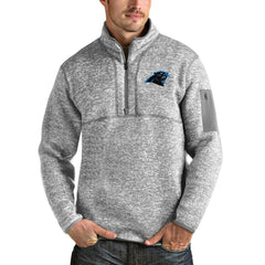 Carolina Panthers Antigua Team Logo Fortune Quarter-Zip Pullover Jacket Heather Gray - NFL