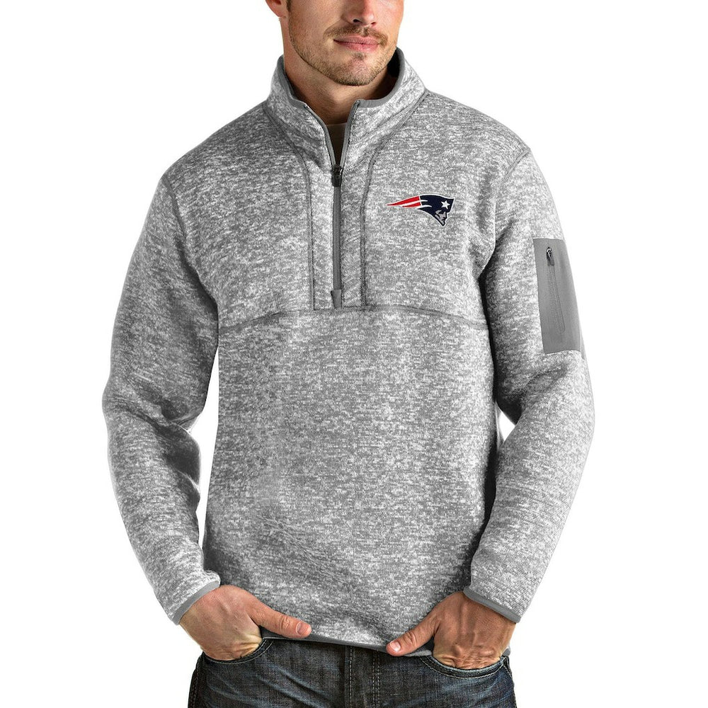 New England Patriots Antigua Team Logo Fortune Quarter-Zip Pullover Jacket Heather Gray - NFL