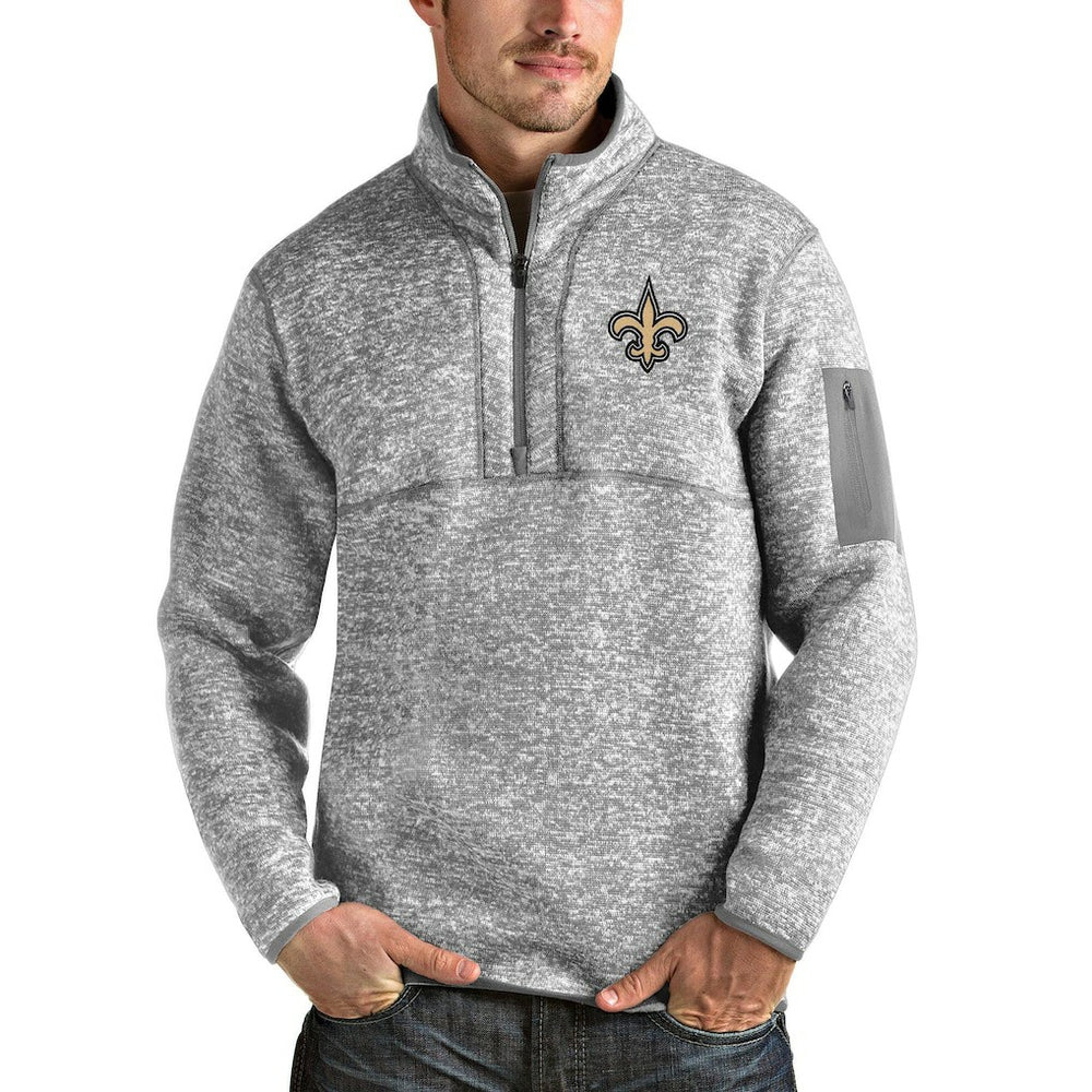 New Orleans Saints Antigua Team Logo Fortune Quarter-Zip Pullover Jacket Heather Gray - NFL