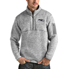 Seattle Seahawks Antigua Team Logo Fortune Quarter-Zip Pullover Jacket Heather Gray - NFL