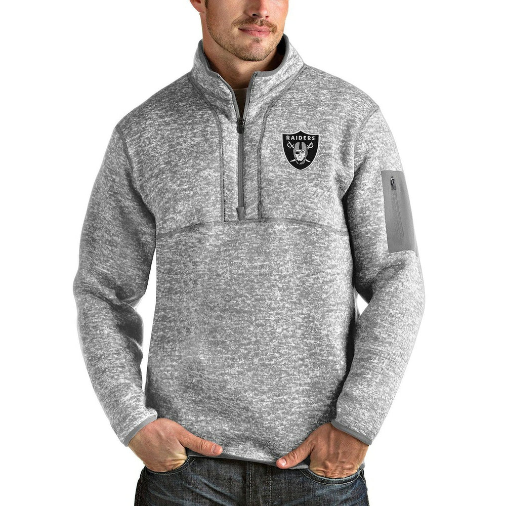 Las Vegas Raiders Antigua Team Logo Fortune Quarter-Zip Pullover Jacket Heather Gray - NFL