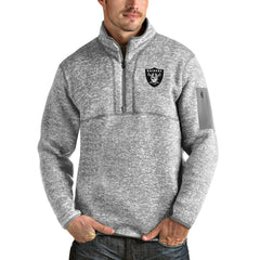 Las Vegas Raiders Antigua Team Logo Fortune Quarter-Zip Pullover Jacket Heather Gray - NFL