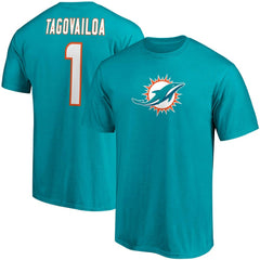 Tua Tagovailoa Miami Dolphins Player Icon Name & Number T-Shirt Aqua - Fanatics