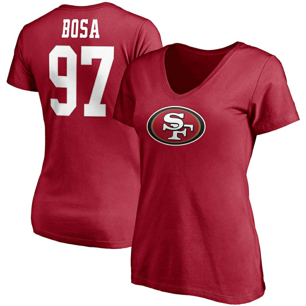 Nick Bosa San Francisco 49ers Women's Player Icon Name & Number V-Neck T-Shirt Scarlet - Fanatics