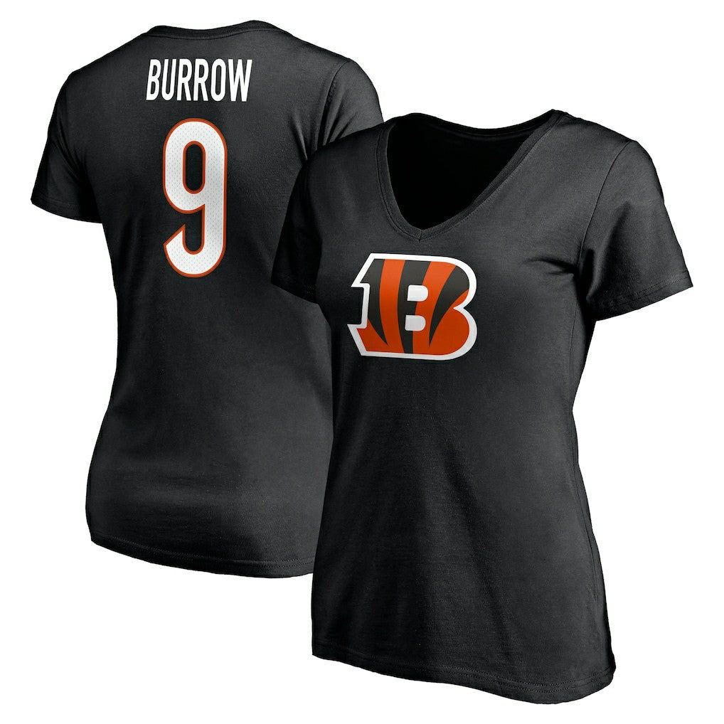 Joe Burrow Cincinnati Bengals Women's Player Icon Name & Number V-Neck T-Shirt Black - Fanatics