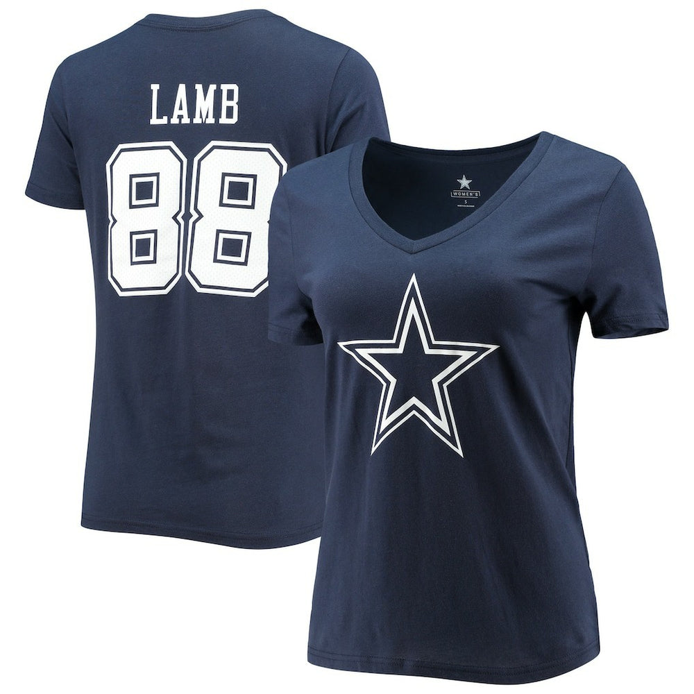 CeeDee Lamb Dallas Cowboys Women's Player Icon Name & Number V-Neck T-Shirt Navy - Fanatics