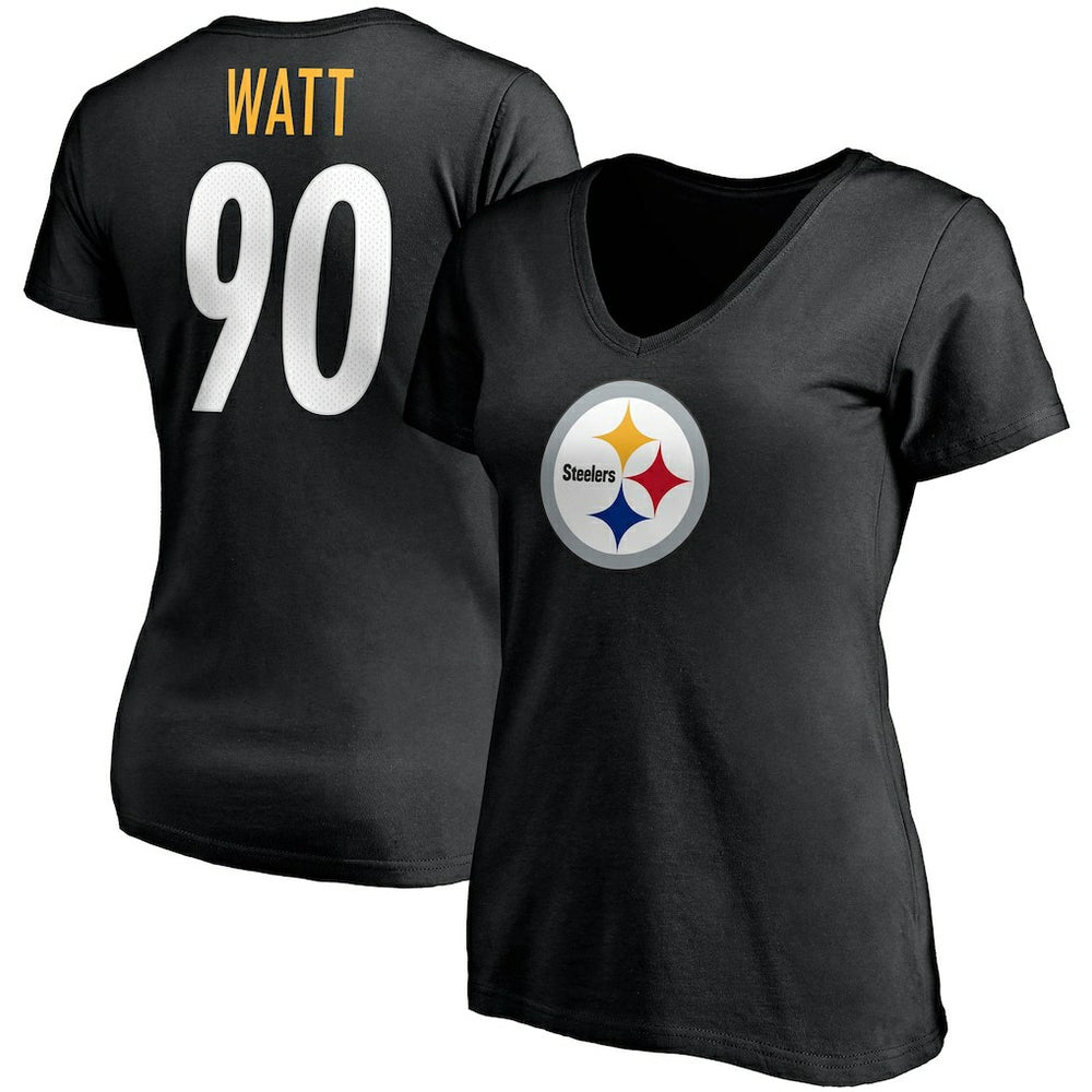 T.J. Watt Pittsburgh Steelers Women's Player Icon Name & Number V-Neck T-Shirt Black - Fanatics