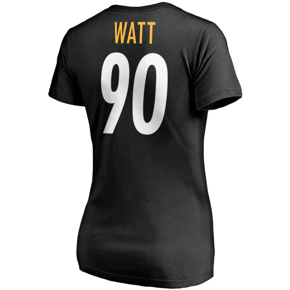 T.J. Watt Pittsburgh Steelers Women's Player Icon Name & Number V-Neck T-Shirt Black - Fanatics