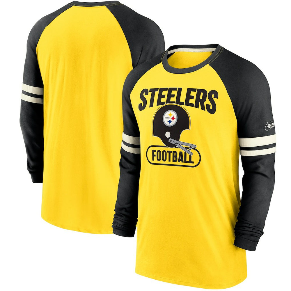 Pittsburgh Steelers Throwback Raglan Long Sleeve T-Shirt Gold/Black - Nike