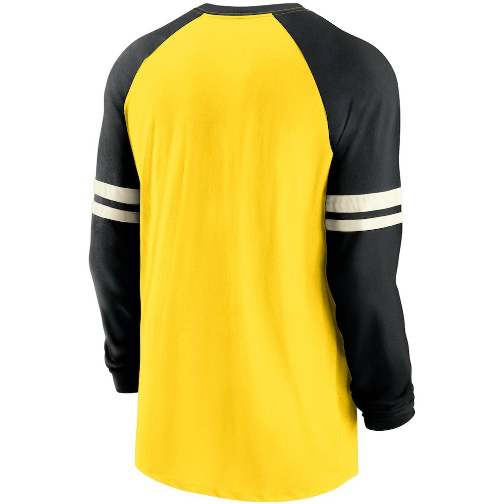 Pittsburgh Steelers Throwback Raglan Long Sleeve T-Shirt Gold/Black - Nike