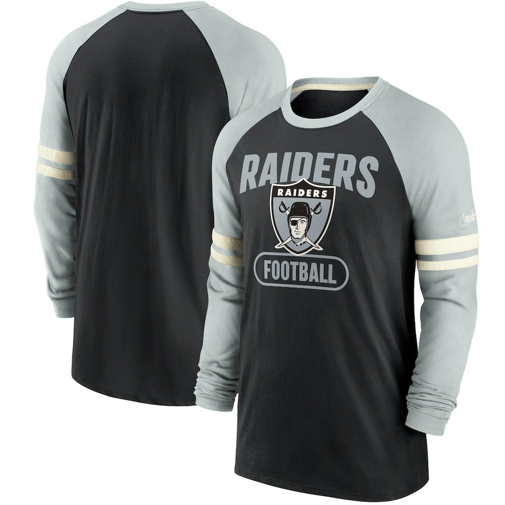 Las Vegas Raiders Throwback Raglan Long Sleeve T-Shirt Black/Silver - Nike