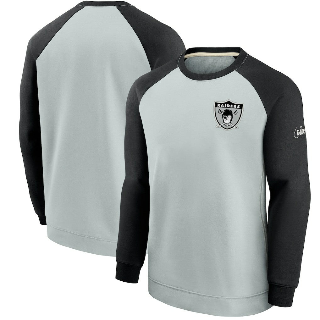 Las Vegas Raiders Historic Raglan Crew Performance Sweater Silver/Black - Nike