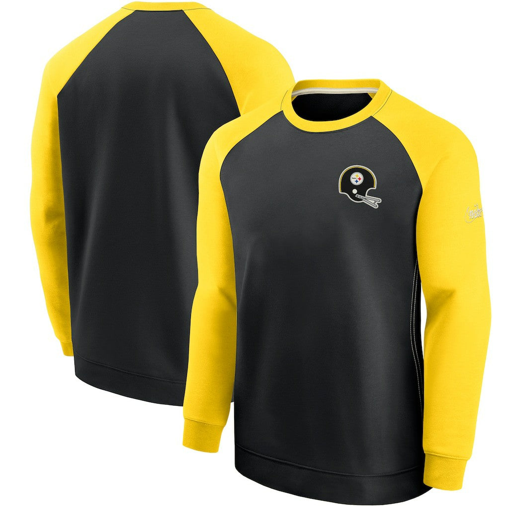 Pittsburgh Steelers Historic Raglan Crew Performance Sweater Black/Gold - Nike