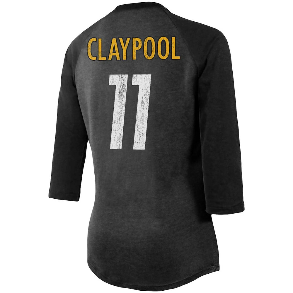 Chase Claypool Pittsburgh Steelers Women's Team Player Name & Number Tri-Blend Raglan 3/4-Sleeve T-Shirt Black - Fanatics