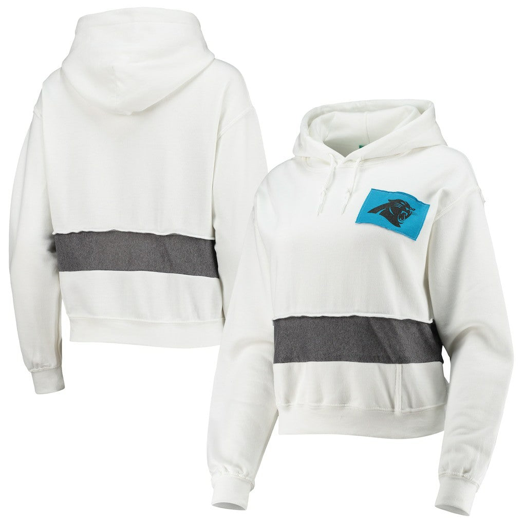 Carolina Panthers Refried Apparel Women's Sustainable Crop Dolman Pullover Hoodie White - NFL