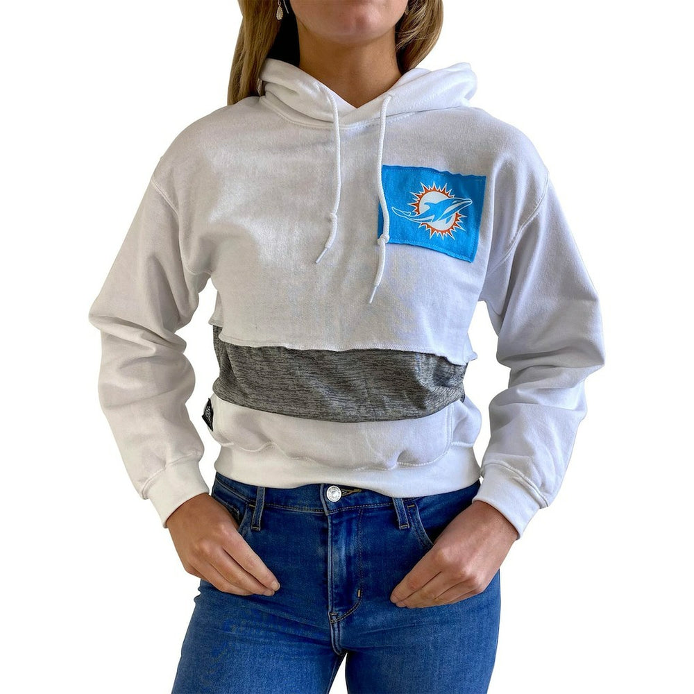 Miami Dolphins Refried Apparel Women's Sustainable Crop Dolman Pullover Hoodie White - NFL