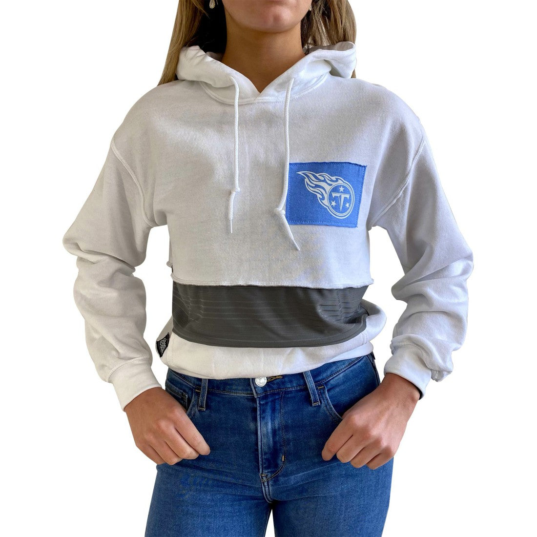 Tennessee Titans Refried Apparel Women's Sustainable Crop Dolman Pullover Hoodie White - NFL