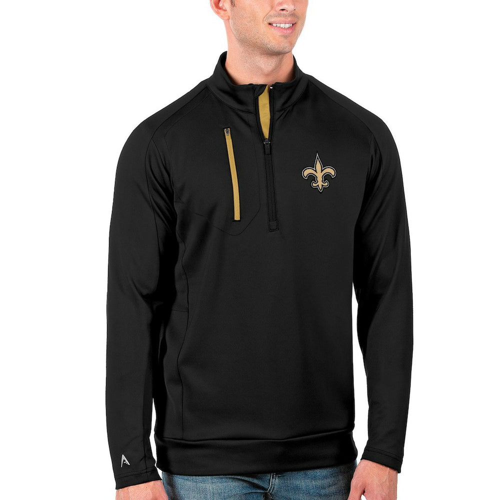 New Orleans Saints Antigua Generation Quarter-Zip Pullover Jacket Black/Gold - NFL