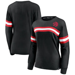 Fanatics - Toronto Raptors Women's Block Party Chest Logo Striped Long Sleeve T-Shirt - Black
