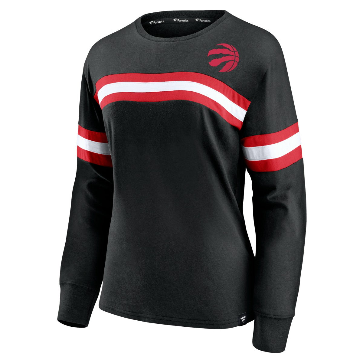 Fanatics - Toronto Raptors Women's Block Party Chest Logo Striped Long Sleeve T-Shirt - Black