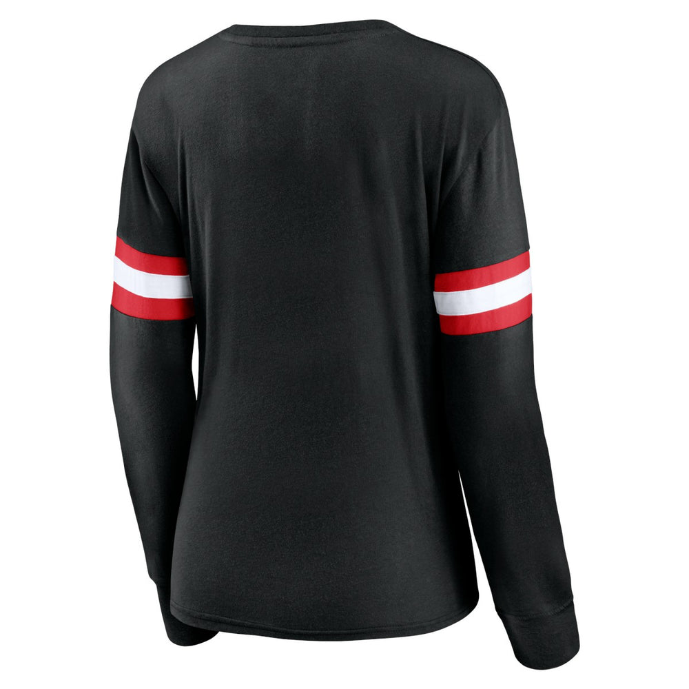 Fanatics - Toronto Raptors Women's Block Party Chest Logo Striped Long Sleeve T-Shirt - Black