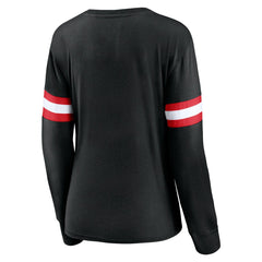 Fanatics - Toronto Raptors Women's Block Party Chest Logo Striped Long Sleeve T-Shirt - Black
