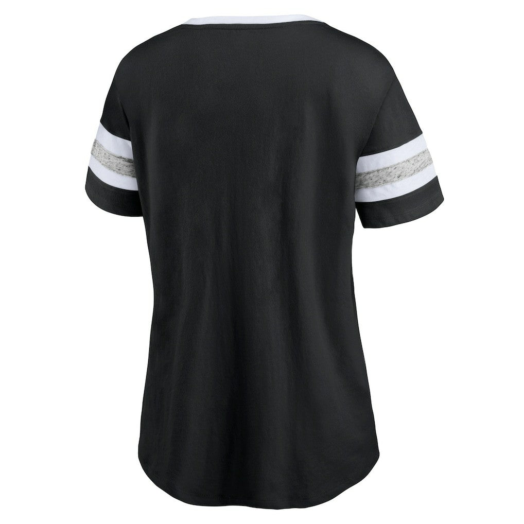 Fanatics - Brooklyn Nets Women's Block Party Striped Sleeve T-Shirt - Black/Heathered Gray