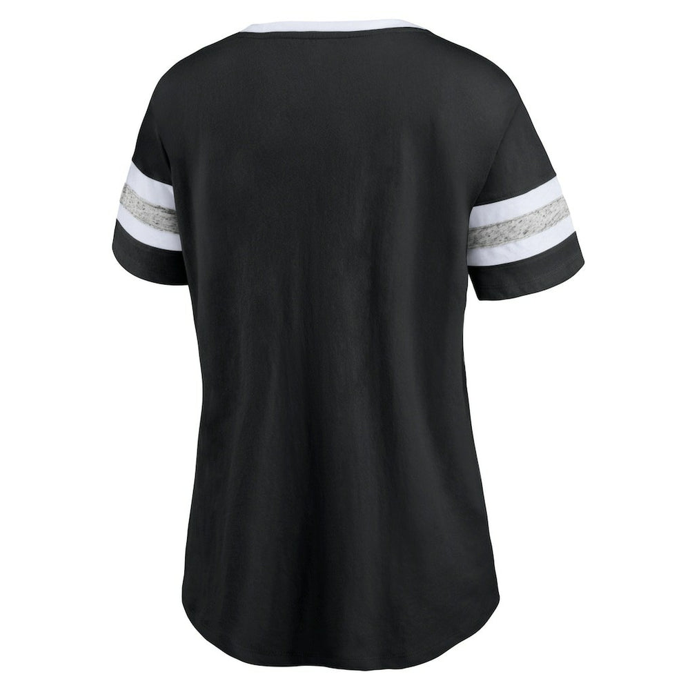 Fanatics - Brooklyn Nets Women's Block Party Striped Sleeve T-Shirt - Black/Heathered Gray