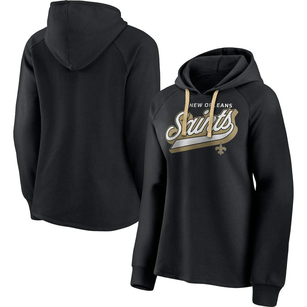 New Orleans Saints Women's First Contact Raglan Pullover Hoodie Black - Fanatics