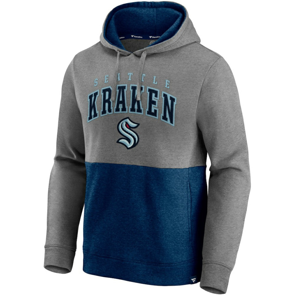 Seattle Kraken Fanatics Block Party Classic Arch Signature Pullover Hoodie Heathered Gray/Deep Sea Blue