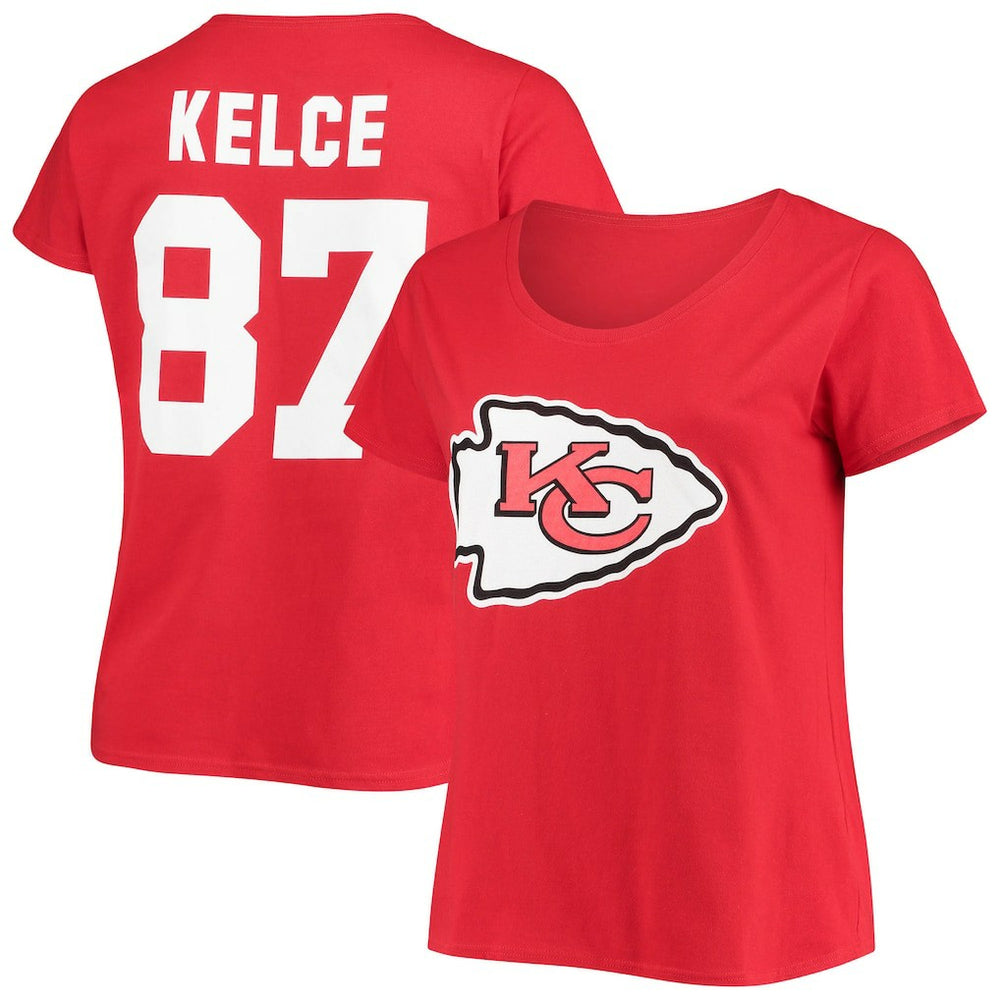 Travis Kelce Kansas City Chiefs Women's Plus Size Fair Catch Name & Number Scoop Neck T-Shirt Red - NFL