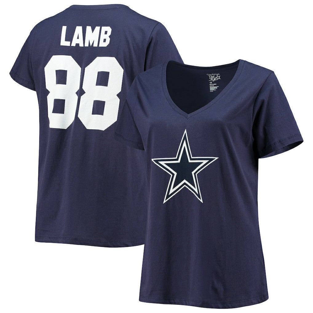 CeeDee Lamb Dallas Cowboys Women's Plus Size Name & Number V-Neck T-Shirt Navy - Fanatics