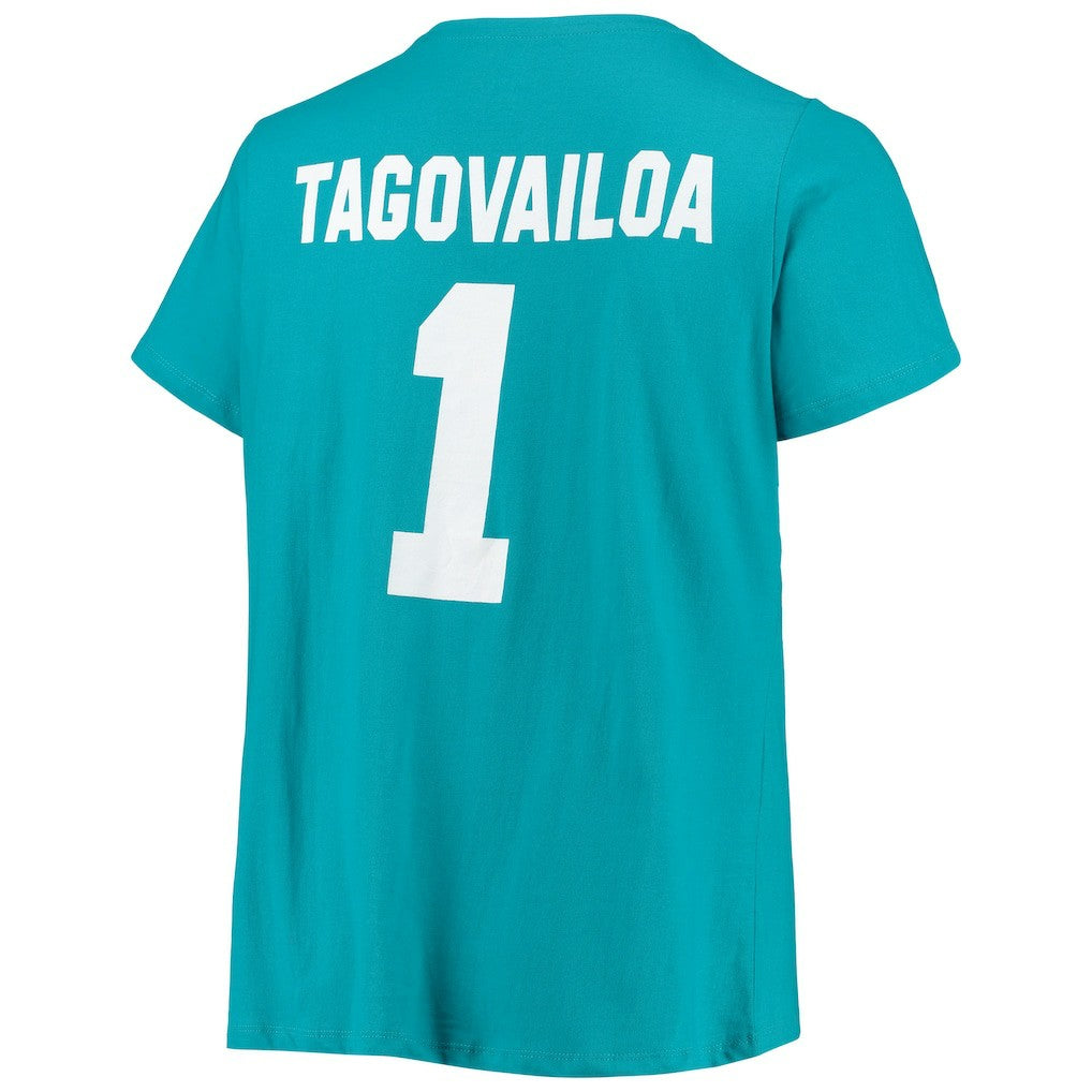 Tua Tagovailoa Miami Dolphins Women's Plus Size Fair Catch Name & Number Scoop Neck T-Shirt Aqua - NFL