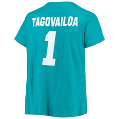 Tua Tagovailoa Miami Dolphins Women's Plus Size Fair Catch Name & Number Scoop Neck T-Shirt Aqua - NFL