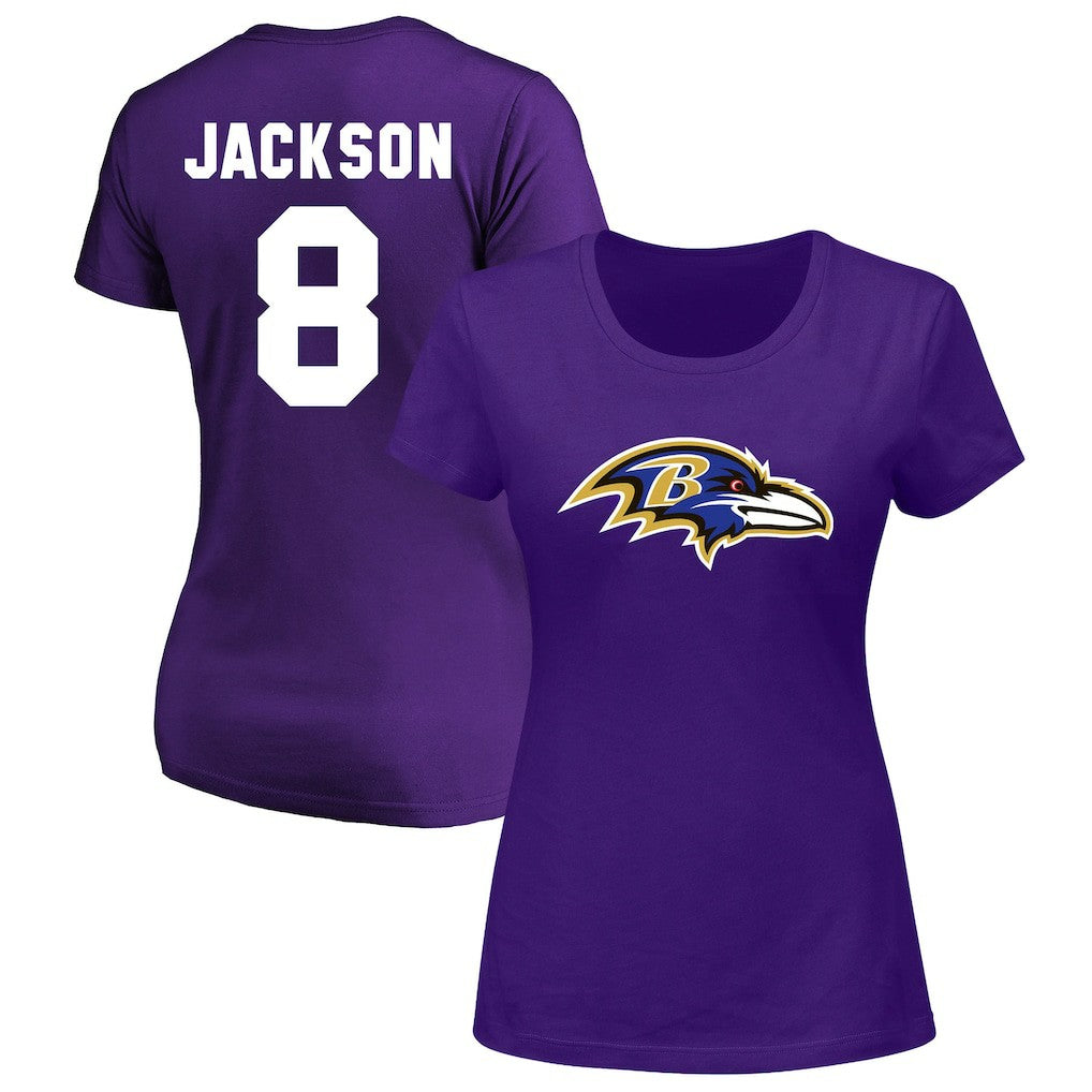 Lamar Jackson Baltimore Ravens Women's Plus Size Name & Number V-Neck T-Shirt Purple - Fanatics