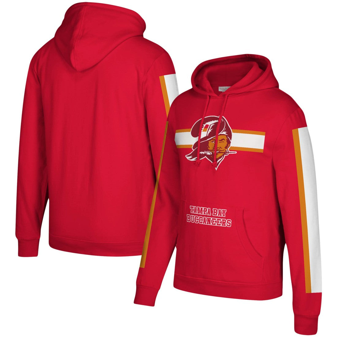 Tampa Bay Buccaneers Three Stripe Pullover Hoodie Red - Mitchell & Ness