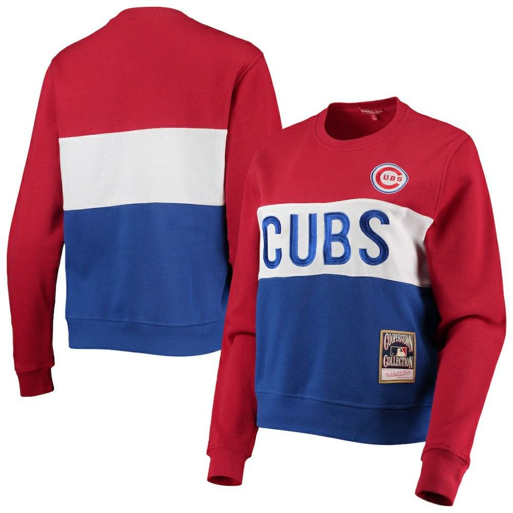 Chicago Cubs Mitchell & Ness Women's Color Block 2.0 Pullover Sweatshirt On Sale