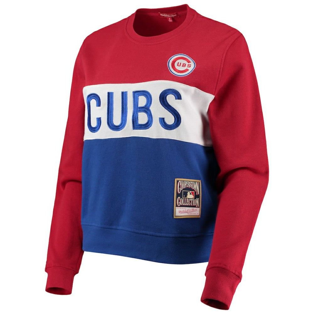 Chicago Cubs Mitchell & Ness Women's Color Block 2.0 Pullover Sweatshirt On Sale