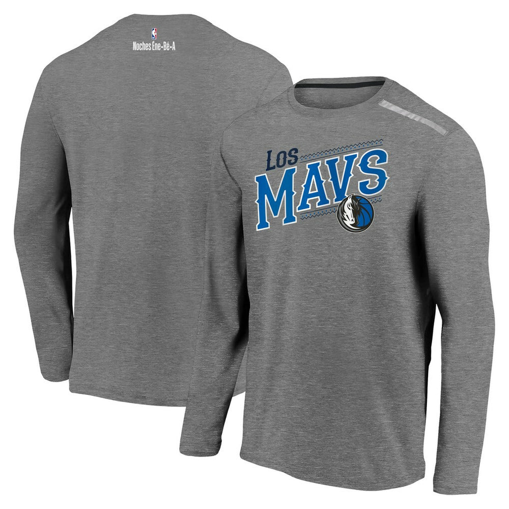 Fanatics - Dallas Mavericks 2021 Noches Éne-Bé-A Authentic Shooting Long Sleeve T-Shirt - Heather Charcoal