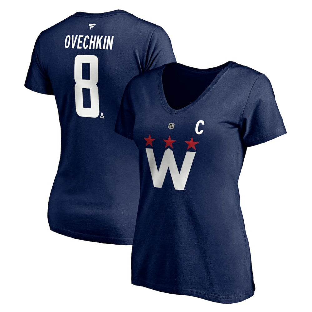 Alexander Ovechkin Washington Capitals Fanatics Women's Authentic Stack Name & Number V-Neck T-Shirt Navy